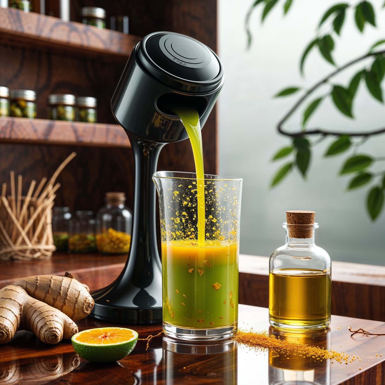 Blending vibrant sacha inchi glow shot with lime and mango