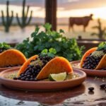Luxurious sweet potato-black bean glow taco with gold dust and cilantro
